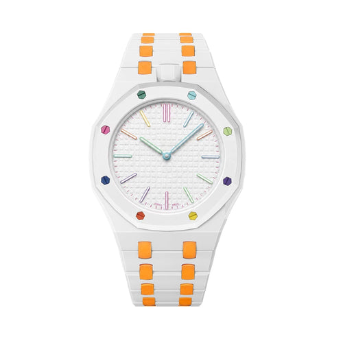 Oak Pop Exklusives weißes und orangefarbenes Biokeramik-Armband